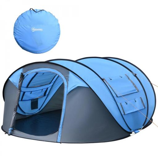 Tienda de Camping Pop-up con Ventanas Bolsillos y Bolsa de Transporte Impermeable Anti-UV 263,5x220x123 cm Azul [8]