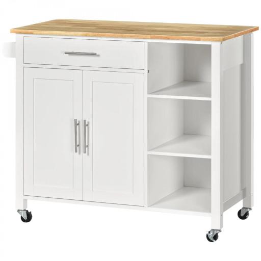 sla de Cocina con Ruedas Mueble Auxiliar de Cocina con Cajón Estantes y Barra Lateral 107,5x48x89 cm Blanco [8]