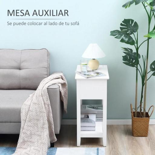Mesa Auxiliar con Tapa Abatible Estante y Orificio para Cables para Salón Cama Dormitorio 60,5x32,5x70 cm Blanco [3]
