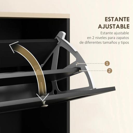 Mueble Zapatero Moderno con 3 Cajones Abatibles y Estantes Ajustables para 18 Pares de Zapatos 60x23,5x115 cm Negro [4]