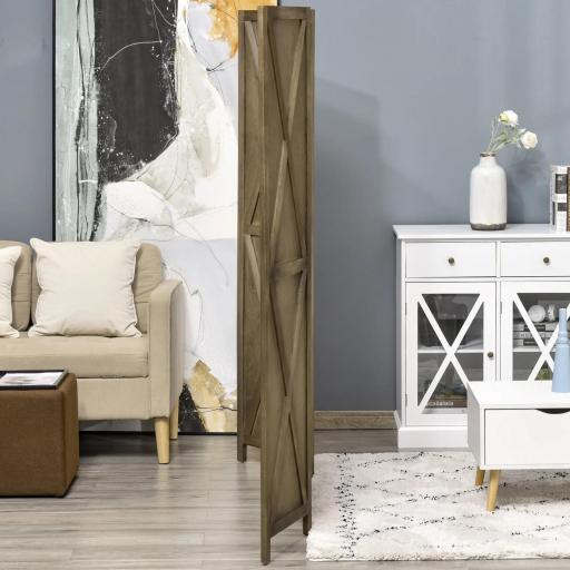 Biombo Separador de Ambientes de 4 Paneles Biombo Plegable 182x170 cm para Salón Dormitorio Oficina Marrón Grisáceo [8]