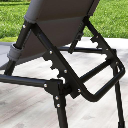 Tumbona de Jardín con Toldo Ajustable Respaldo Regulable en 4 Niveles Reposacabezas para Terraza 70x200x45 cm Gris [7]
