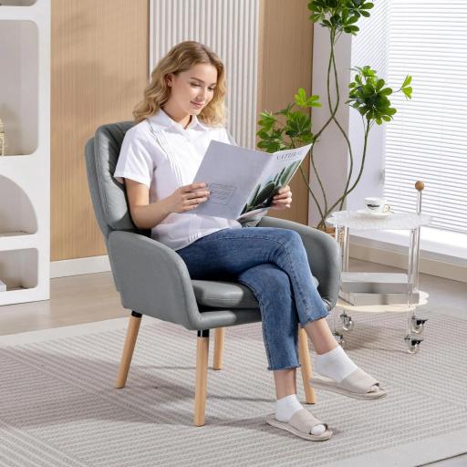 Sillón de Salón Moderno Acolchado de Doble Capa Tapizado en Cuero Sintético Patas de Madera 68x74x89 cm Gris