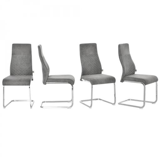  Set de 4 Sillas de Comedor Sillas de Cocina Tejido de Microfibra con Asiento Acolchado y Patas de Metal 45x61x98 cm Gris [7]