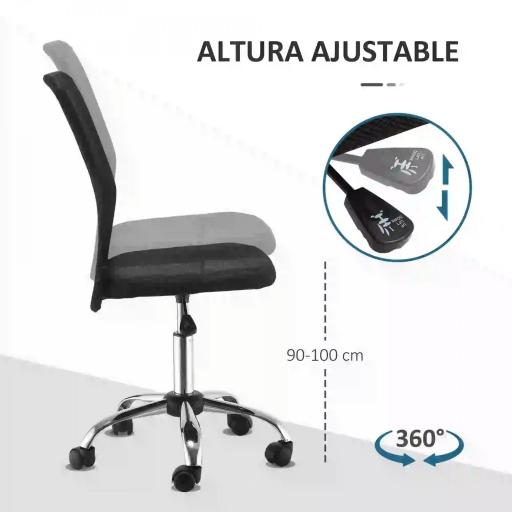 Silla de Escritorio Giratoria sin Brazos Silla de Malla con Altura Ajustable Carga 100 kg 43x58x90-100 cm Negro [1]
