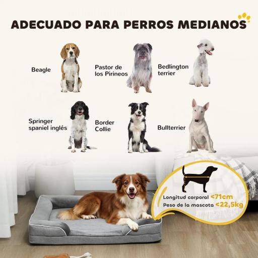 Cama para Perros Medianos Cama para Gatos con Base Antideslizante Funda Extraíble y Lavable 91,5x68,5x16,5 cm Gris [2]