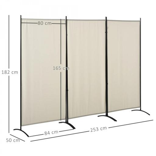 Biombo Separador de Ambientes de 3 Paneles 253x50x182 cm Divisor de Habitación Plegable con 6 Pies de Metal Beige [1]