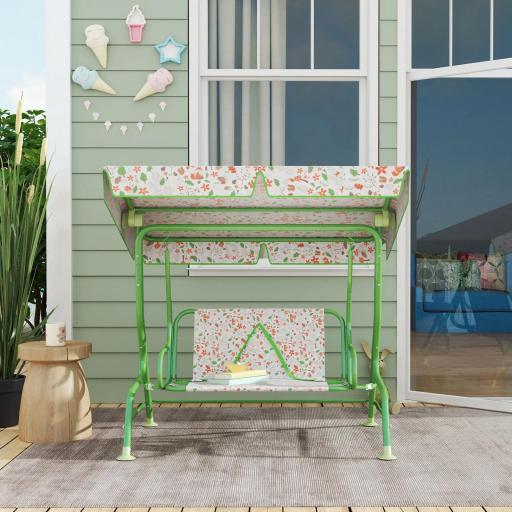 Columpio de Jardín Exterior para Niños de +3 Años con Toldo Ajustable Arnés de Seguridad 112x75x120 cm Verde [6]