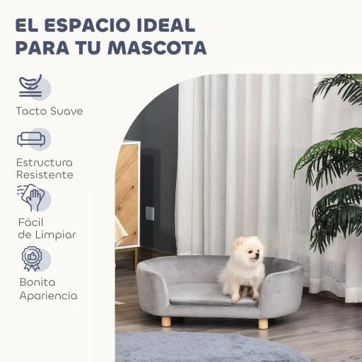Sofá para Perros Pequeños con Patas de Madera Funda Lavable y Cojín Desmontable 86x55x33 cm Gris Claro [3]