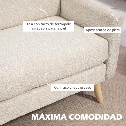 Sofá de 2 Plazas Moderno con Reposabrazos y Patas de Madera Carga 240 kg para Dormitorio Oficina 114x71x82 cm Beige [7]
