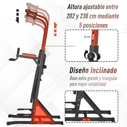 Estación de Musculación Torre de Entrenamiento con Altura Ajustable y Respaldo Regulable en 5 Posiciones Barra de Dominadas Fitness Flexiones Acero 108x178x202-238 cm Negro [5]