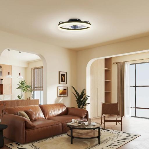 Ventilador de Techo con Luz LED 40 W Motor DC Reversible Mando a Distancia 6 Velocidades 3 Colores Temporizador Negro [3]