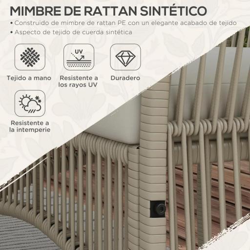 Juego de 4 Piezas Muebles de Terraza con 1 Sofá de 2 Plazas 2 Sillones y 1 Mesa de Centro con Encimera de Cristal Caqui [4]