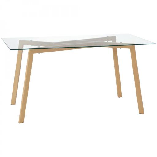 Mesa de Comedor para 6 Personas con Encimera de Cristal y Patas de Acero Efecto Madera 150x75x76 cm Transparente [9]