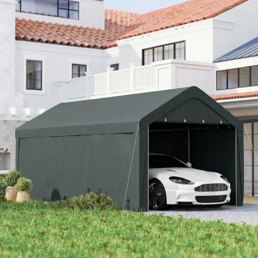 Carpa Garaje de Exterior 3x6 m con Tejido PE Resistente Estructura de Acero y Paredes Desmontables Gris Oscuro