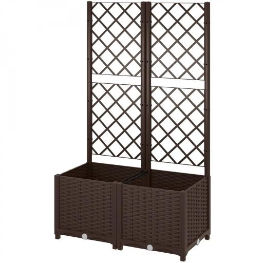 Jardinera con Enrejado de Plástico para Plantas Trepadoras con Drenaje y Amplio Espacio de Cultivo 80x40x135 cm Marrón [9]
