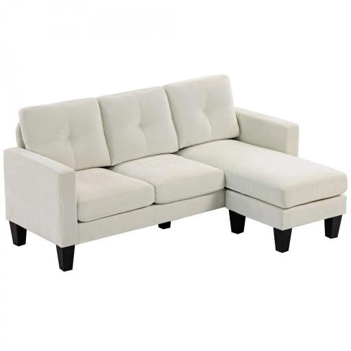 Sofá Chaise Longue Reversible con Estructura de Acero Tapizado en Chenilla 186x130x84cm Crema [7]