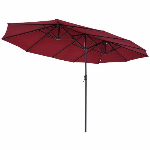 Sombrilla Doble para Jardín 455x265x238 cm Parasol Grande con Manivela Manual Protección Solar Color Rojo Vino [6]