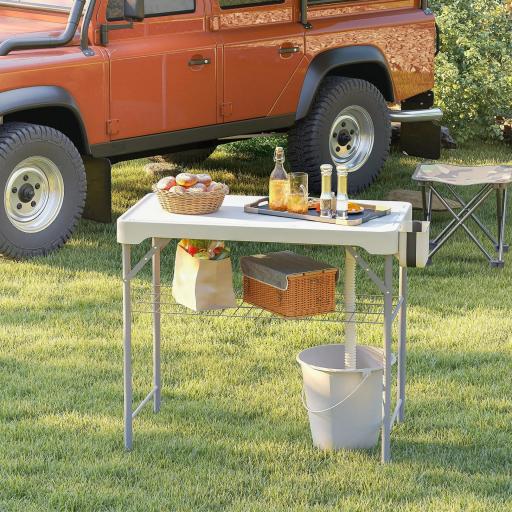Mesa Plegable para Camping con 2 Fregaderos Manguera de Drenaje Estación de Limpieza y Grifo Blanco [2]