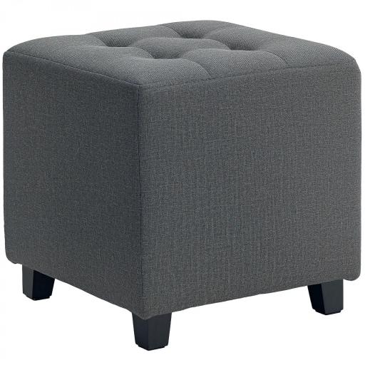 Reposapiés de Salón Taburete Bajo Tapizado en Lino con Bolsillo Lateral y Tapa con Botones Acolchados Gris [2]