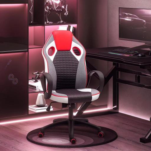 Silla Gaming Tapizada en PU y Malla Silla Gamer Giratoria con Función de Basculante Altura Ajustable Multicolor
