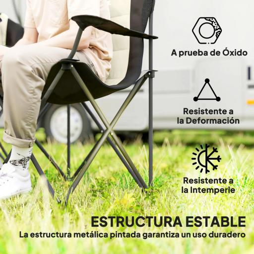 Conjunto de 2 Sillas Plegables Camping Acolchado con Respaldo Alto Portavasos y Bolsas de Transporte Crema y Negro [3]