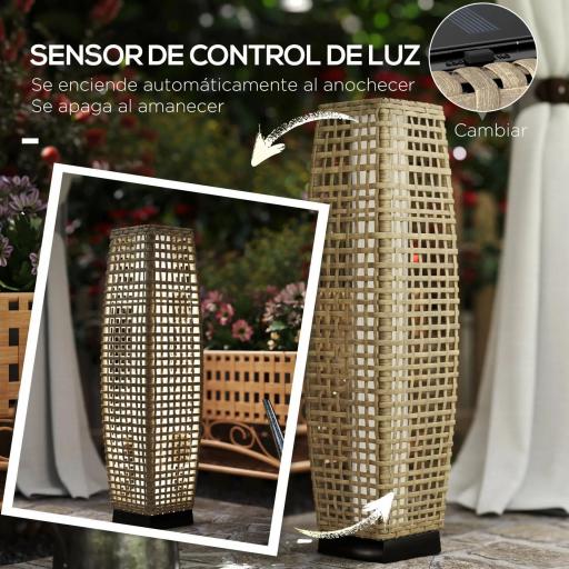Lámpara Solar de Jardín de Ratán Sintético con Luces LED Encendido/Apagado Automático 21x21x78 cm Natural [5]