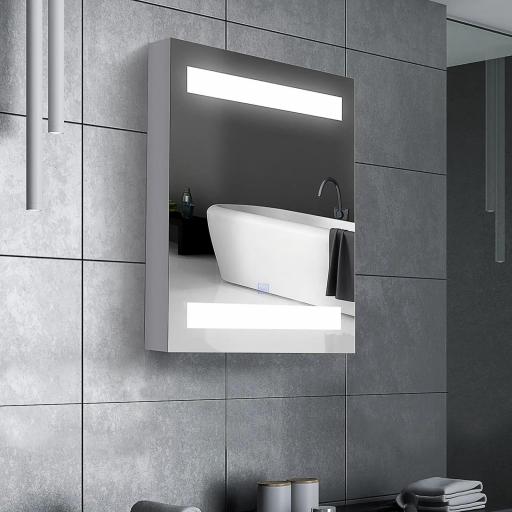 Armario de Baño con Espejo y Luz LED con 2 Estantes e Interruptor Táctil para Dormitorio Aseo 50x15x60 cm Blanco