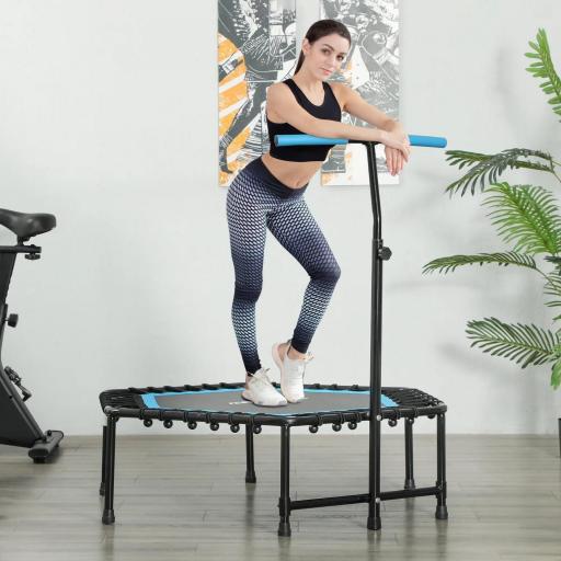 Trampolín de Fitness 114x114x132 cm con Mango Ajustable de 3 Niveles y Marco de Acero Azul