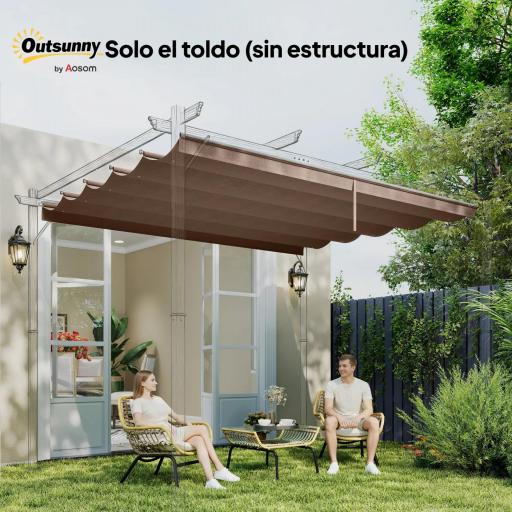 Cubierta para Techo Retráctil de 2,5x2,55m para Pérgola 3x3 Tela de Repuesto con 10 Orificios de Drenaje Café [5]