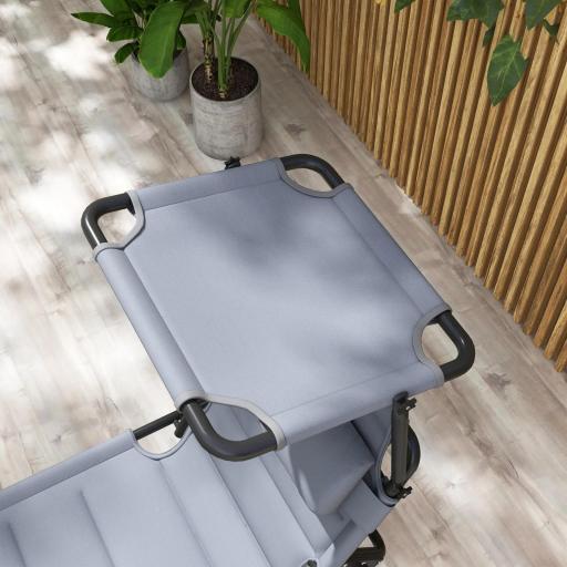 Tumbona de Jardín con Toldo Ajustable Respaldo Regulable en 4 Niveles Reposacabezas para Terraza 70x200x45 cm Gris [5]