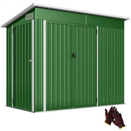 Cobertizo de Jardín Exterior 2,7 m² 234x132x185 cm con Triple Puerta Cerradura y Ranuras de Ventilación Verde [9]