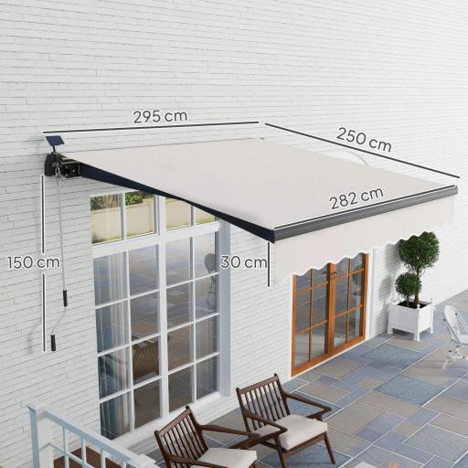 Toldo Retráctil Manual con Luces LED Solares Inclinación Ajustable 45-90° y Protección UPF50+ Exterior 3x2,5 m Crema [1]