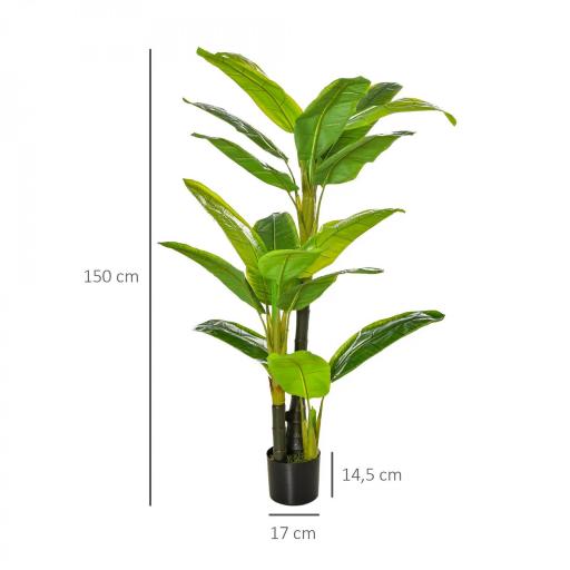 Platanera Artificial 150 cm con Maceta y 18 Hojas Planta Artificial para Decoración de Hogar Terraza Jardín Salón Verde [1]