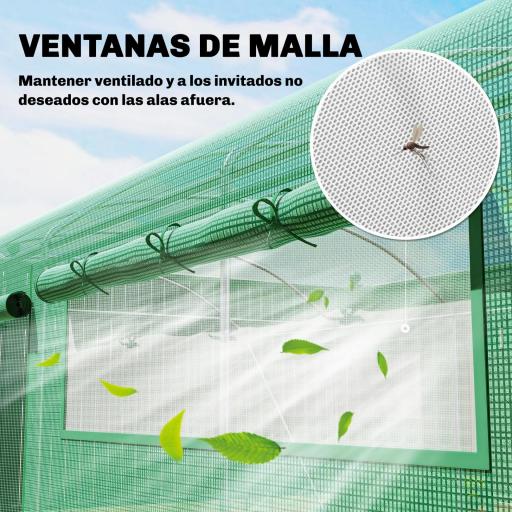 Invernadero de Túnel 6x3x2 m con 3 Puertas Enrollables 6 Ventanas de Malla y Estructura de Acero Galvanizado Verde [4]