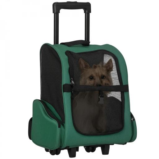 Transportín 2 en 1 para Mascotas Mochila o Carrito de Viaje para Perro y Gato con 2 Ruedas con Asa retráctil de Aluminio y Bolsillos 42x25x55 cm Verde [7]