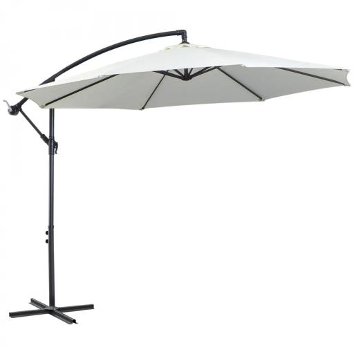 Sombrilla de Jardín 295 cm Parasol Excéntrico Inclinable con Manivela Base Cruzada y Soporte de Acero Crema [8]