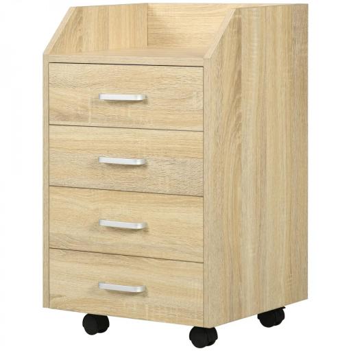 Cajonera de Oficina Mueble Auxiliar para Archivos con 4 Cajones Encimera Superior de Almacenaje 4 Ruedas y 2 Frenos para Estudio Despacho 40x36x65 cm Natural [9]