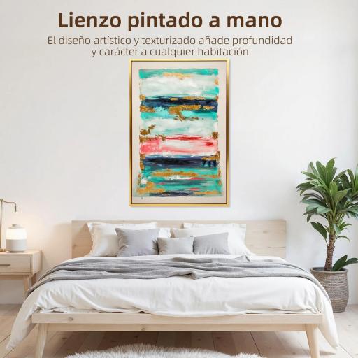 Cuadro en Lienzo Abstracto a Mano 120x80 cm Cuadro para Decoración de Salón Moderno con Marco de Madera Multicolor [6]