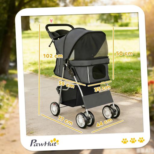 Carrito para Perros Pequeños con Cesta de Almacenaje Portavasos Ruedas y Cojín Lavable 77x44x102 cm Gris Oscuro [4]