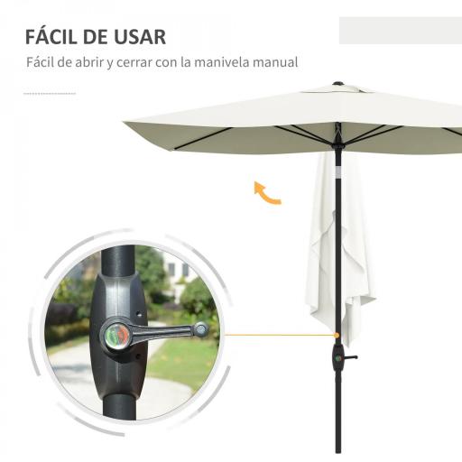 Parasol de Terraza Exterior 3x2 m con Ángulo Ajustable Mástil de Aluminio y Protección UV 50+ Beige [6]
