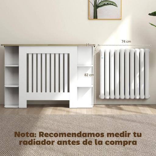 Cubre Radiadores con Estantes Cubreradiador de MDF Diseño Moderno de Listones para Salón Dormitorio 124x19x83 cm Blanco [6]