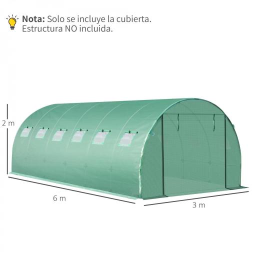 Cubierta de Repuesto para Invernadero 600x300x200cm Tipo Túnel Carpa de Invernadero con 12 Ventanas Verde [1]