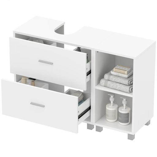 Mueble Bajo Lavabo Mueble de Baño con 2 Cajones y 2 Estantes Abiertos para Lavabo con Pedestal 90x30x60 cm Blanco [8]