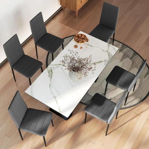 Pack de 6 Sillas de Comedor Modernas Tapizadas en Lino Sintético con Respaldo Alto y Patas de Metal 41x50x97 cm Gris [4]