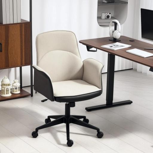 Silla de Escritorio Altura Ajustable con Función de Basculante y Reposabrazos Carga 120 kg Beige y Negro [5]