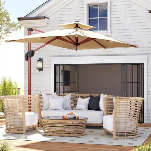 Sombrilla de Jardín Excéntrica de Aluminio 300x198x252 cm con Protección UPF50+ y Base Cruzada Giratoria 360° Caqui