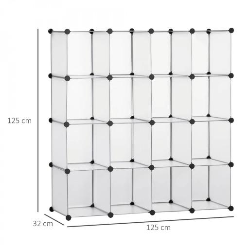 Armario Modular de Plástico Zapatero Organizador con 16 Cubos para Entrada Pasillo Dormitorio 125x32x125 cm Transparente [1]