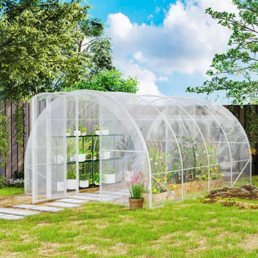 Invernadero de Túnel 4x3x2m con 2 Puertas Invernadero de Jardín con Techo Redondeado para Cultivos Plantas Transparente