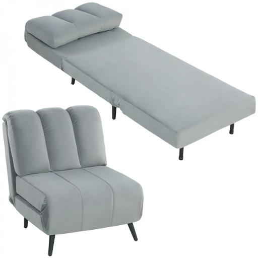Sillón Cama Individual 3 en 1 Sofá Cama Plegable con Respaldo Ajustable y Cojín Grueso para Salón 72x88x87 cm Gris [8]
